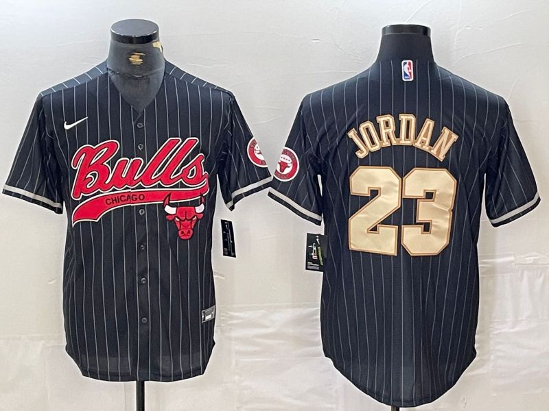 Men Chicago Bulls #23 Jordan Black Stripe Jointly 2024 Nike NBA Jersey style 2